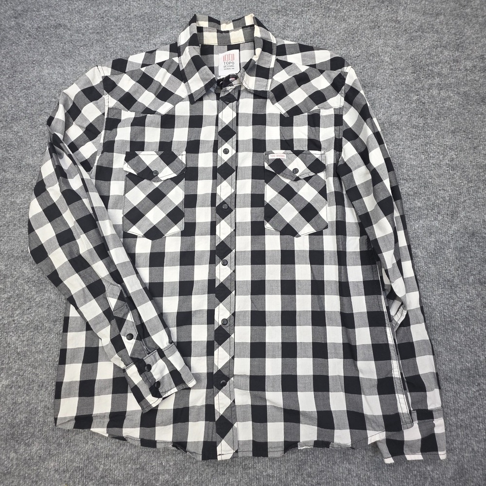 Topo Designs Shirt Mens L Black White Check Cotton Lined Snap